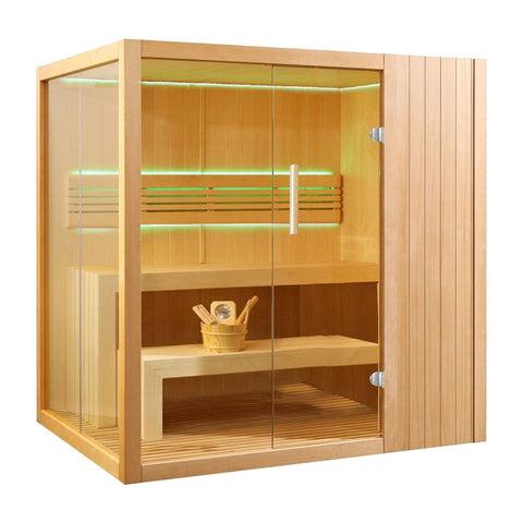 Aleko Saunas 4 Person Canadian Hemlock Indoor Wet Dry Sauna with LED Lights 4.5 kW ETL Certified Heater by Aleko 703980258491 STHE4INNY-AP 4 Person Canadian Hemlock Indoor Wet Dry Sauna with LED Lights 