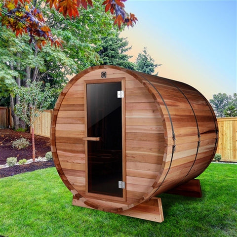 Aleko Saunas 4 Person Outdoor and Indoor Rustic Western Red Cedar Barrel Sauna ETL Certified Heater by Aleko 781880261087 SB4CEDAR-AP 4 Person Outdoor and Indoor Rustic Western Red Cedar Barrel Sauna ETL
