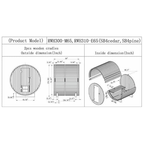 Aleko Saunas 4 Person Outdoor and Indoor White Pine Barrel Sauna 4.5 kW ETL Certified Heater by Aleko 781880261094 SB4PINE-AP 4 Person Outdoor/Indoor Pine Barrel Sauna 4.5 kW ETL Certified Heater