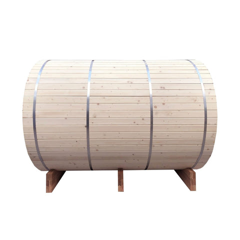 Aleko Saunas 4 Person Outdoor or Indoor White Finland Pine Wet Dry Barrel Sauna Front Porch Canopy 8 kW ETL Certified Heater by Aleko 781880219866 SB8PINECP-AP 4 Person Outdoor or Indoor White Finland Pine Wet Dry Barrel Sauna 