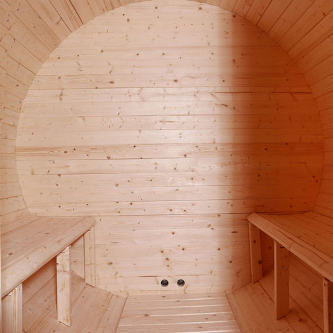 Aleko Saunas 4 Person Outdoor or Indoor White Finland Pine Wet Dry Barrel Sauna Front Porch Canopy 8 kW ETL Certified Heater by Aleko 781880219866 SB8PINECP-AP 4 Person Outdoor or Indoor White Finland Pine Wet Dry Barrel Sauna 