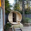 Image of Aleko Saunas 5 Person Outdoor or Indoor White Finland Pine Wet Dry Barrel Sauna Front Porch Canopy 4.5 kW ETL Certified by Aleko 649870025081 SB5PINECP-AP 5 Person Outdoor or Indoor White Finland Pine Sauna Front Porch Canopy