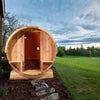 Image of Aleko Saunas 6 Person 6 kW Harvia KIP Heater Outdoor Rustic Cedar Barrel Steam Sauna Front Porch Canopy by Aleko 781880253785 SB6CED-AP 6 Person 6 kW Harvia KIP Outdoor Rustic Cedar Barrel Sauna by Aleko
