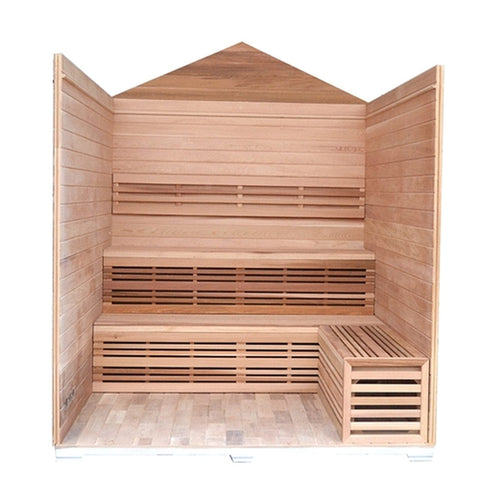 Aleko Saunas 6 Person Stone Finish Outdoor Canadian Red Cedar Wet Dry Sauna 6 kW ETL Electrical Heater by Aleko 781880235453 CED6PORI-AP 6 Person Stone Finish Outdoor Canadian Red Cedar Wet Dry Sauna