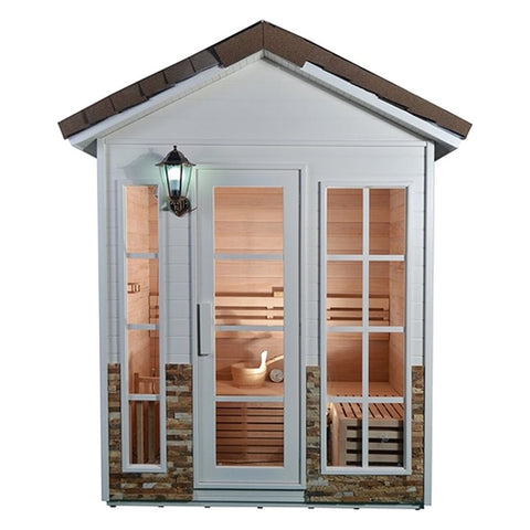 Aleko Saunas 6 Person Stone Finish Outdoor Canadian Red Cedar Wet Dry Sauna 6 kW ETL Electrical Heater by Aleko 781880235453 CED6PORI-AP 6 Person Stone Finish Outdoor Canadian Red Cedar Wet Dry Sauna