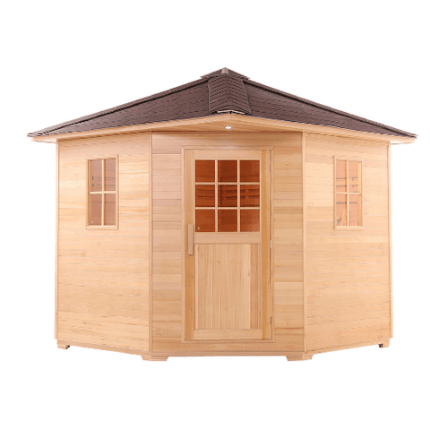 Aleko Saunas 8 Person Canadian Hemlock Wet Dry Outdoor Sauna with Asphalt Roof 9 kW ETL Certified Heater by Aleko 703980258712 SKD8HEM-AP 8 Person Canadian Hemlock Outdoor Sauna Asphalt Roof 9 kW ETL Heater