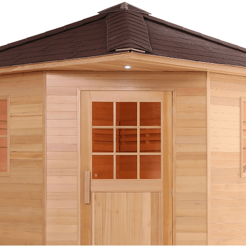 Aleko Saunas 8 Person Canadian Hemlock Wet Dry Outdoor Sauna with Asphalt Roof 9 kW ETL Certified Heater by Aleko 703980258712 SKD8HEM-AP 8 Person Canadian Hemlock Outdoor Sauna Asphalt Roof 9 kW ETL Heater