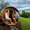 Image of Aleko Saunas 8 Person Outdoor or Indoor Western Red Cedar Wet Dry Barrel Sauna Front Porch Canopy 9 kW ETL Certified Heater by Aleko 781880254645 SB8CEDARCP-AP 8 Person Outdoor or Indoor Western Red Cedar Wet Dry Barrel Sauna 