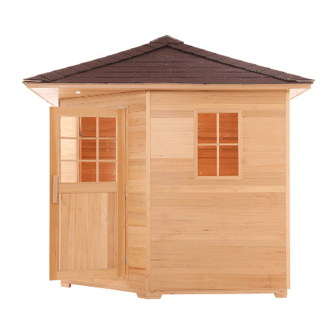 8 Person 9 kW ETL Certified Heater Canadian Hemlock Wet Dry Outdoor Sauna with Asphalt Roof by Aleko SKU# SKD8HEM-AP