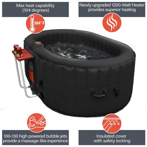 Aleko Spas 2 Person 145 Gallon Black Oval Inflatable Hot Tub Spa With Drink Tray and Cover by Aleko 655222807175 HTIO2BKBK-AP 2 Person 145 Gallon Oval Inflatable Hot Tub Spa w/ Drink Tray & Cover