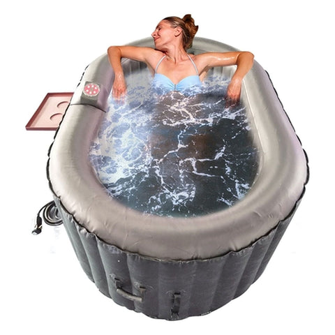 Aleko Spas 2 Person 145 Gallon Black Oval Inflatable Hot Tub Spa With Drink Tray and Cover by Aleko 655222807175 HTIO2BKBK-AP 2 Person 145 Gallon Oval Inflatable Hot Tub Spa w/ Drink Tray & Cover