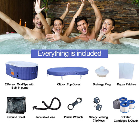 Aleko Spas 2 Person 145 Gallon Oval Inflatable Hot Tub Spa With Drink Tray and Dark Blue Cover by Aleko 655222803979 HTIO2BLD-AP 2 Person 145 Gallon Oval Inflatable Hot Tub Spa With Drink Tray and Dark Blue Cover by Aleko SKU# HTIO2BLD-AP