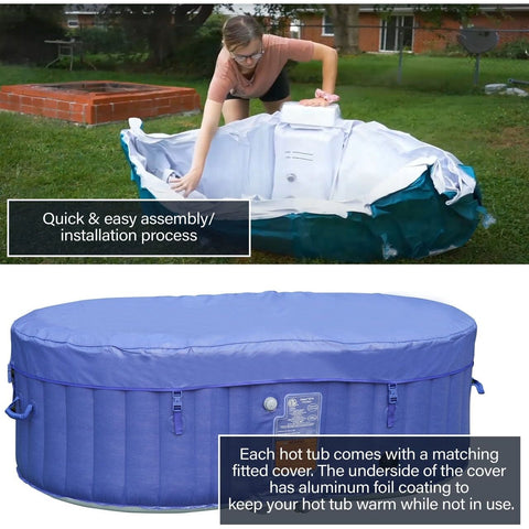 Aleko Spas 2 Person 145 Gallon Oval Inflatable Hot Tub Spa With Drink Tray and Dark Blue Cover by Aleko 655222803979 HTIO2BLD-AP 2 Person 145 Gallon Oval Inflatable Hot Tub Spa With Drink Tray and Dark Blue Cover by Aleko SKU# HTIO2BLD-AP