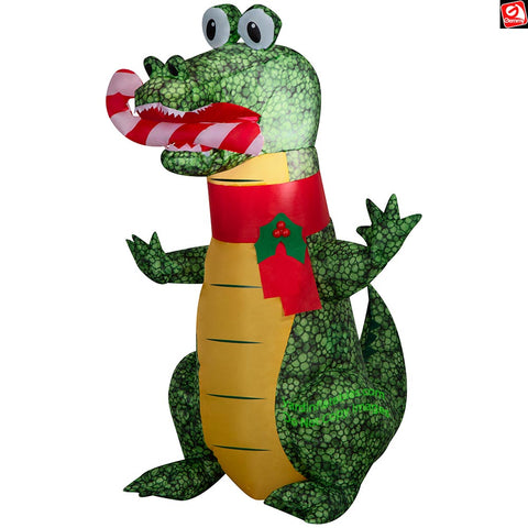 3.5' Gemmy Airblown Inflatable Christmas Alligator w/ Candy Cane and Scarf