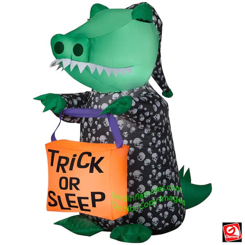 3 1/2' Gemmy Airblown Inflatable Halloween Sleepy Alligator in Pj's w/ Treat Bag