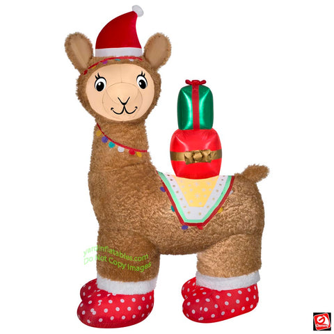 7' Gemmy Airblown Inflatable Mixed Media FUZZY Luxe Alpaca Wearing Santa Hat