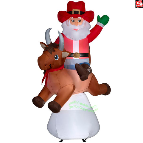6' Gemmy Airblown Inflatable Animated Christmas Cowboy Santa on Bucking Bull