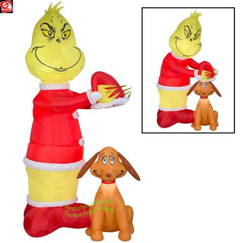 6' Gemmy Animated Airblown Inflatable Christmas Grinch as Santa Putting Santa Hat on Max