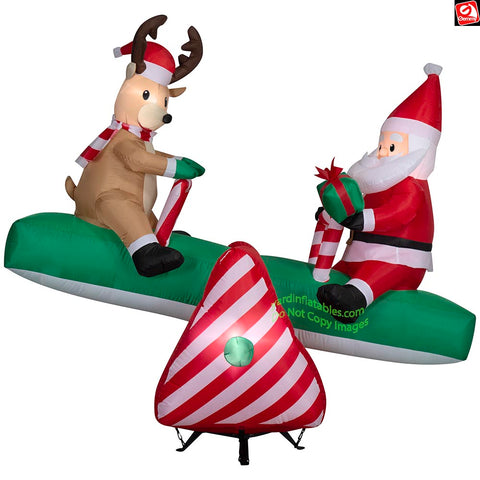 5.5' Gemmy Airblown Inflatable Animated Christmas Santa and Reindeer Teeter Totter