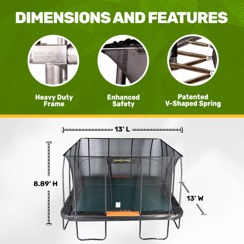 JumpKing 13' x 13' Square Trampoline - Outdoor/Indoor Recreational Trampoline - Large Trampoline and Great Gift for Kids, Adults, & Family Fun