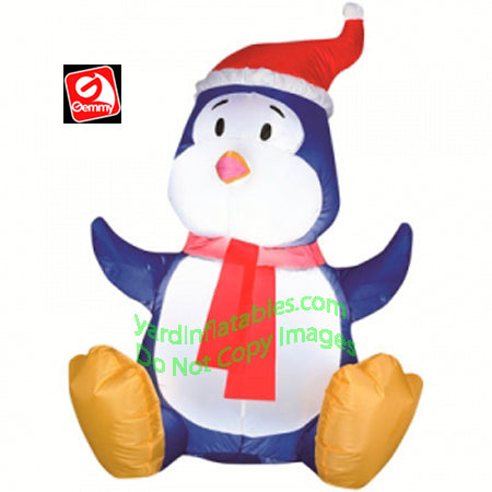 3 1/2' Gemmy Airblown Inflatable Blue Baby Penguin Wearing Santa Hat