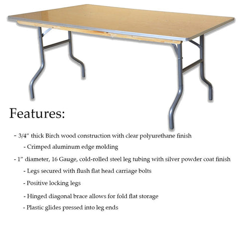 48" Rectangle Wood Folding Banquet Table