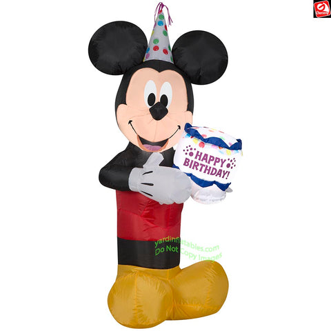 3.5' Gemmy Airblown Inflatable Disney's Happy Birthday Mickey Mouse w/ Cake and Party Hat