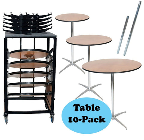 10-Pack of 30" Bistro / Cocktail Tables and Heavy Duty Steel Moving Cart Bundle