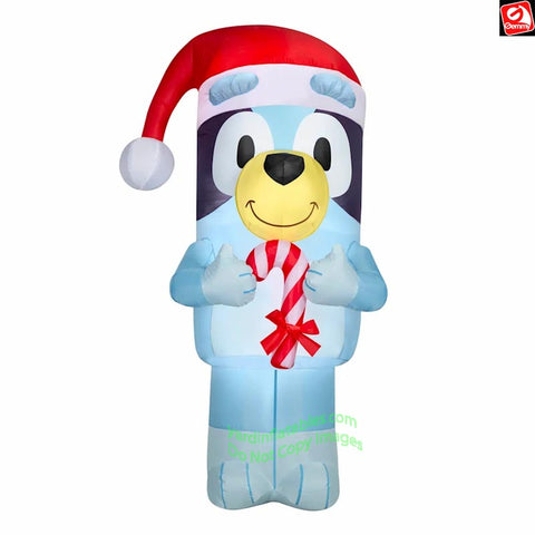 6.5' Gemmy Airblown Inflatable Christmas Bluey w/ Santa Hat and Candy Cane