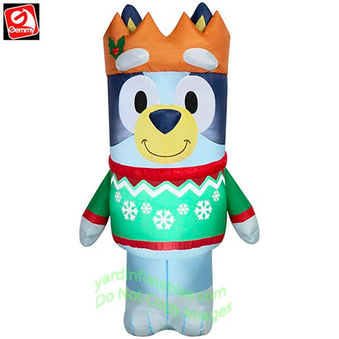 5' Gemmy Airblown Inflatable Christmas Bluey Wearing A Christmas Cracker Crown