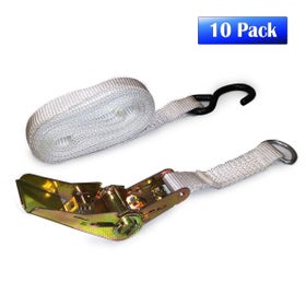 1" x 13' S-Hook White Ratchet Strap Tent Tie Down - 10 Pack