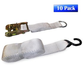 1.5" x 13' S-Hook Ratchet Strap White Tent Tie Down  - 10 Pack