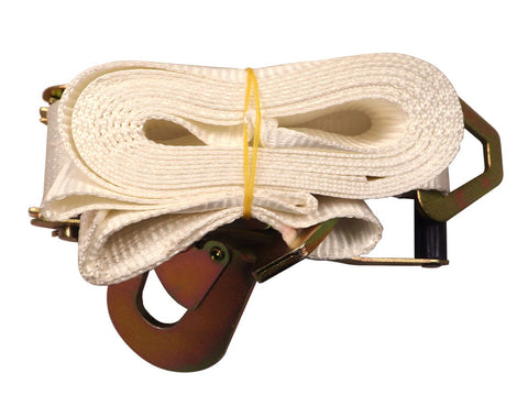 2" x 13' Ratchet Strap - White Tent Tie Down with Hook