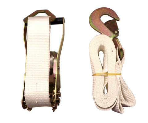 2" x 13' Ratchet Strap - White Tent Tie Down with Hook