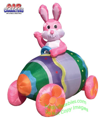 7' Air Blown Inflatable Pink Easter Bunny Egg Car Big Wheels