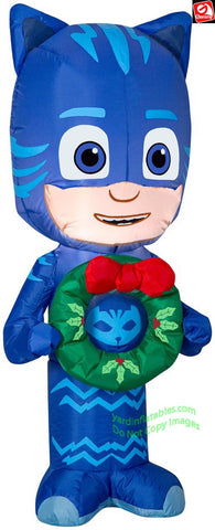 3 1/2' Gemmy Airblown Inflatable PJ Masks CATBOY Holding Christmas Wreath