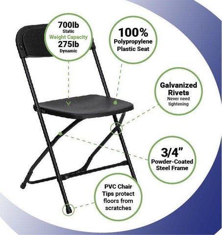 Black Folding Chairs Mixed Pallet Bundle - Standard, Big & Tall, Kids
