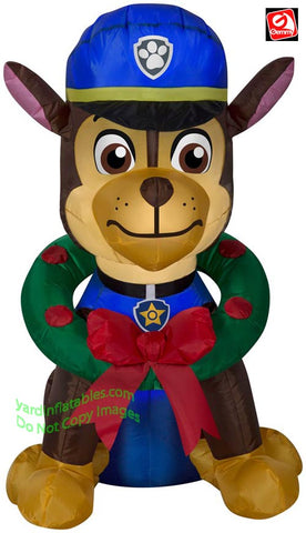 3' Gemmy Airblown Inflatable Christmas Paw Patrol Chase Police Dog w/ Christmas Wreath