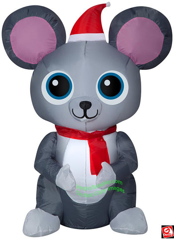 3 1/2' Gemmy Airblown Inflatable Christmas Mouse w/ Santa Hat and Scarf