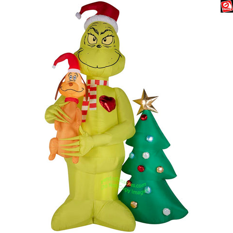 16' Gemmy Airblown Inflatable Colossal Christmas Grinch w/ Max and Christmas Tree Scene