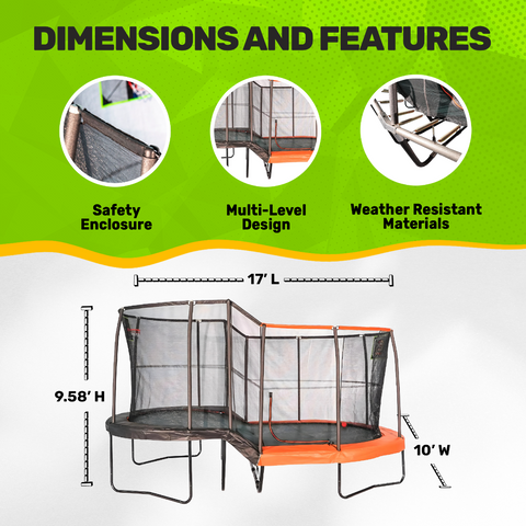 JumpKing 10'x17' Multi-Level Oval Trampoline - Outdoor/Indoor Recreational Trampoline w/ Basketball Hoop, Toss Game, Enclosure Net - Large Trampoline and Great Gift for Kids, Adults, & Family Fun