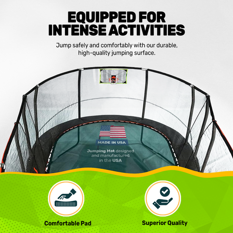 JumpKing 10'x17' Multi-Level Oval Trampoline - Outdoor/Indoor Recreational Trampoline w/ Basketball Hoop, Toss Game, Enclosure Net - Large Trampoline and Great Gift for Kids, Adults, & Family Fun