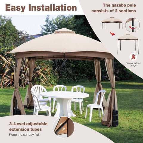 Costway Canopies & Gazebos 10 X 10 Feet Patio Double-Vent Gazebo with Privacy Netting and 4 Sandbags by Costway 16953278 10 X 10 Feet Patio Double-Vent Gazebo w/ Privacy Netting & 4 Sandbags 