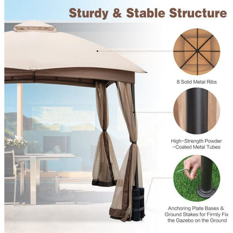 Costway Canopies & Gazebos 10 X 10 Feet Patio Double-Vent Gazebo with Privacy Netting and 4 Sandbags by Costway 16953278 10 X 10 Feet Patio Double-Vent Gazebo w/ Privacy Netting & 4 Sandbags 