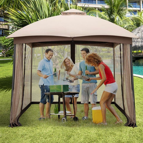 Costway Canopies & Gazebos 10 X 10 Feet Patio Double-Vent Gazebo with Privacy Netting and 4 Sandbags by Costway 16953278 10 X 10 Feet Patio Double-Vent Gazebo w/ Privacy Netting & 4 Sandbags 