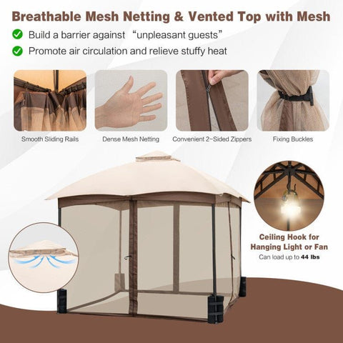 Costway Canopies & Gazebos 10 X 10 Feet Patio Double-Vent Gazebo with Privacy Netting and 4 Sandbags by Costway 16953278 10 X 10 Feet Patio Double-Vent Gazebo w/ Privacy Netting & 4 Sandbags 