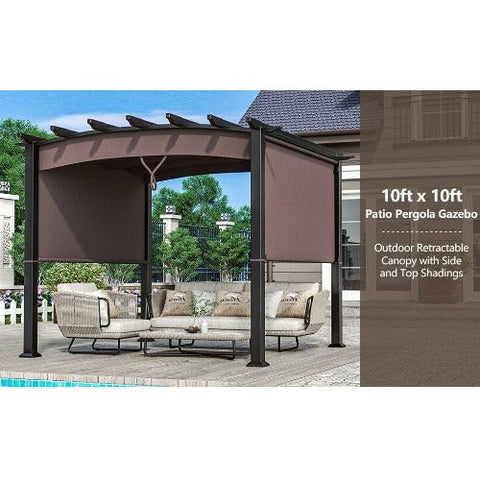 10 x 10 Feet Patio Pergola Gazebo Sun Shade Shelter with Retractable Canopy by Costway