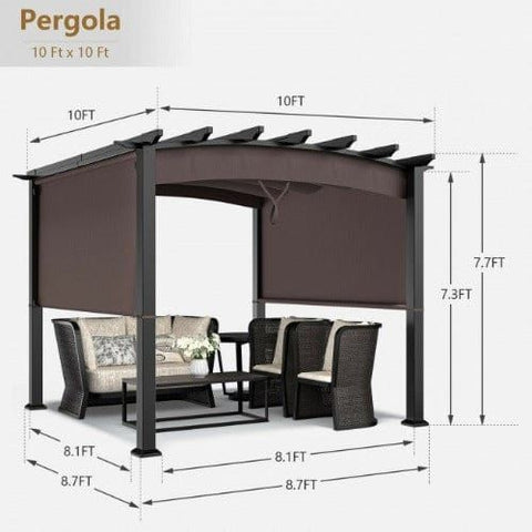 Costway Canopies & Gazebos 10 x 10 Feet Patio Pergola Gazebo Sun Shade Shelter with Retractable Canopy by Costway 79581236 10 x 10 Feet Patio Pergola Gazebo Sun Shade Shelter Retractable Canopy