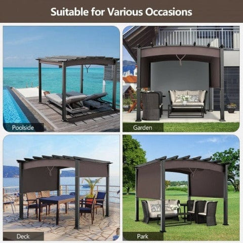 10 x 10 Feet Patio Pergola Gazebo Sun Shade Shelter with Retractable Canopy by Costway