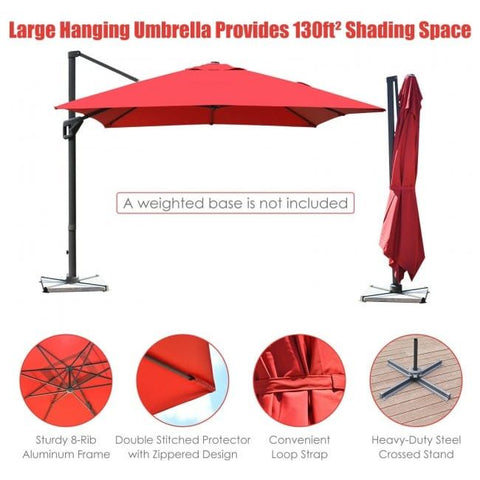 Costway Canopies & Gazebos 10 x 13 Rectangular Cantilever Umbrella with 360° Rotation Function by Costway 10x13 Rectangular Cantilever Umbrella 360°Rotate Costway SKU#78512690